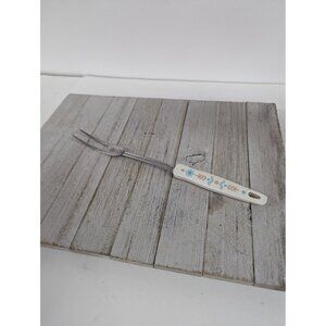 Vintage EKCO Solid Meat Utility Fork White Handle 11 3/4"